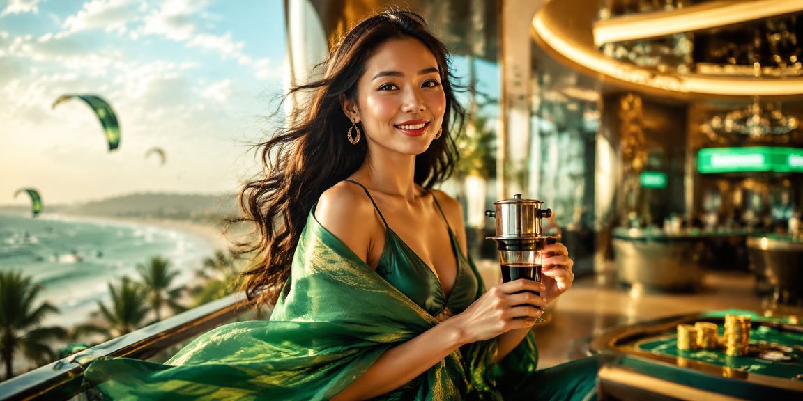 Người dùng phân tích kèo cược bên ly cà phê ở Mũi Né buổi sáng yên tĩnh